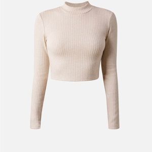 crop mock neck turtleneck light sweater in cream “morganite” color